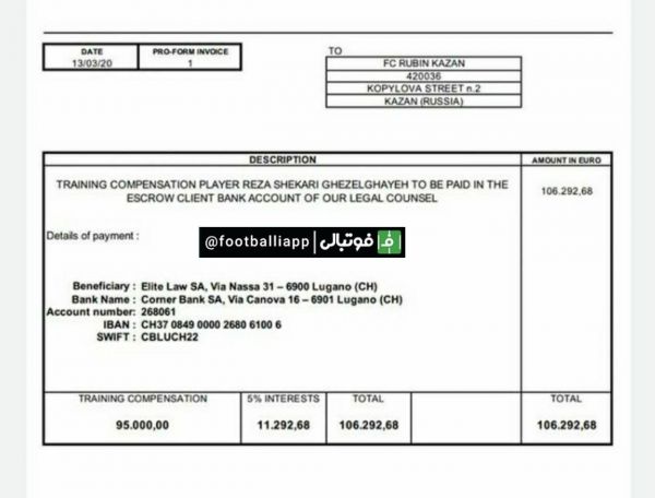  سعید آذری مدیرعامل فولادخوزستان خبر از پرداخت 106 هزار یورو توسط باشگاه روبین کازان بابت حق آموزش حق رشد  رضا شکاری  به باشگاه ذوب‌آهن داد