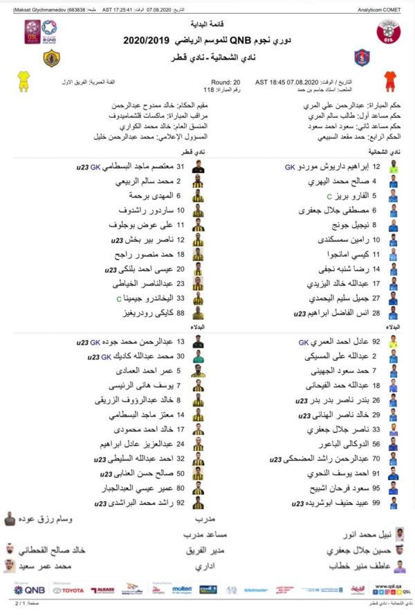  حضور رضاییان در ترکیب الشحانیه مقابل قطر