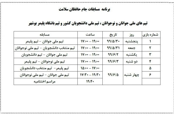  حضور تیم های ملی جوانان و نوجوانان در جام حافظان سلامت