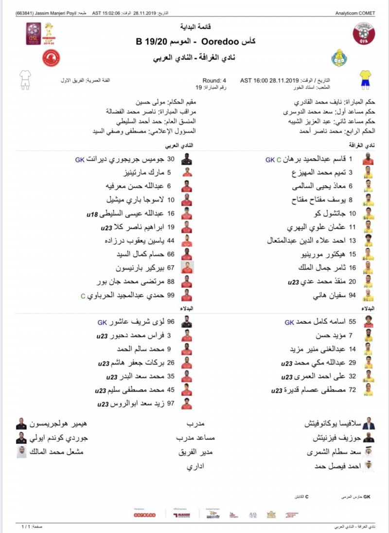 جام حذفی قطر| پورعلی گنجی در ترکیب العربی مقابل الغرافه