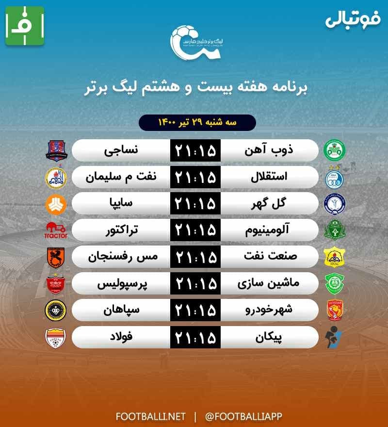 اینفوگرافی/ برنامه بازی های هفته بیست و هشتم لیگ برتر فوتبال ایران