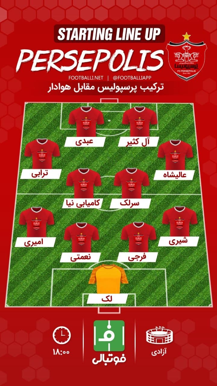 شماتیک ترکیب پرسپولیس مقابل هوادار