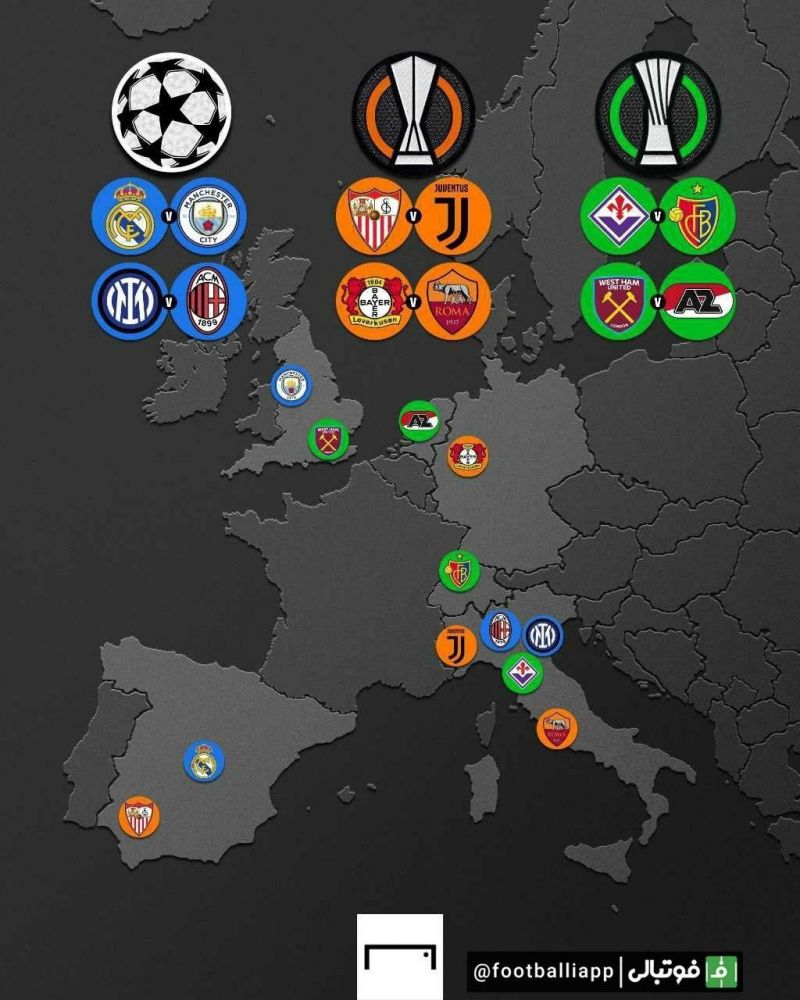 طرح جالب گل از وضعیت چهار تیم حاضر در سه تورنمنت اروپایی این فصل در نقشه