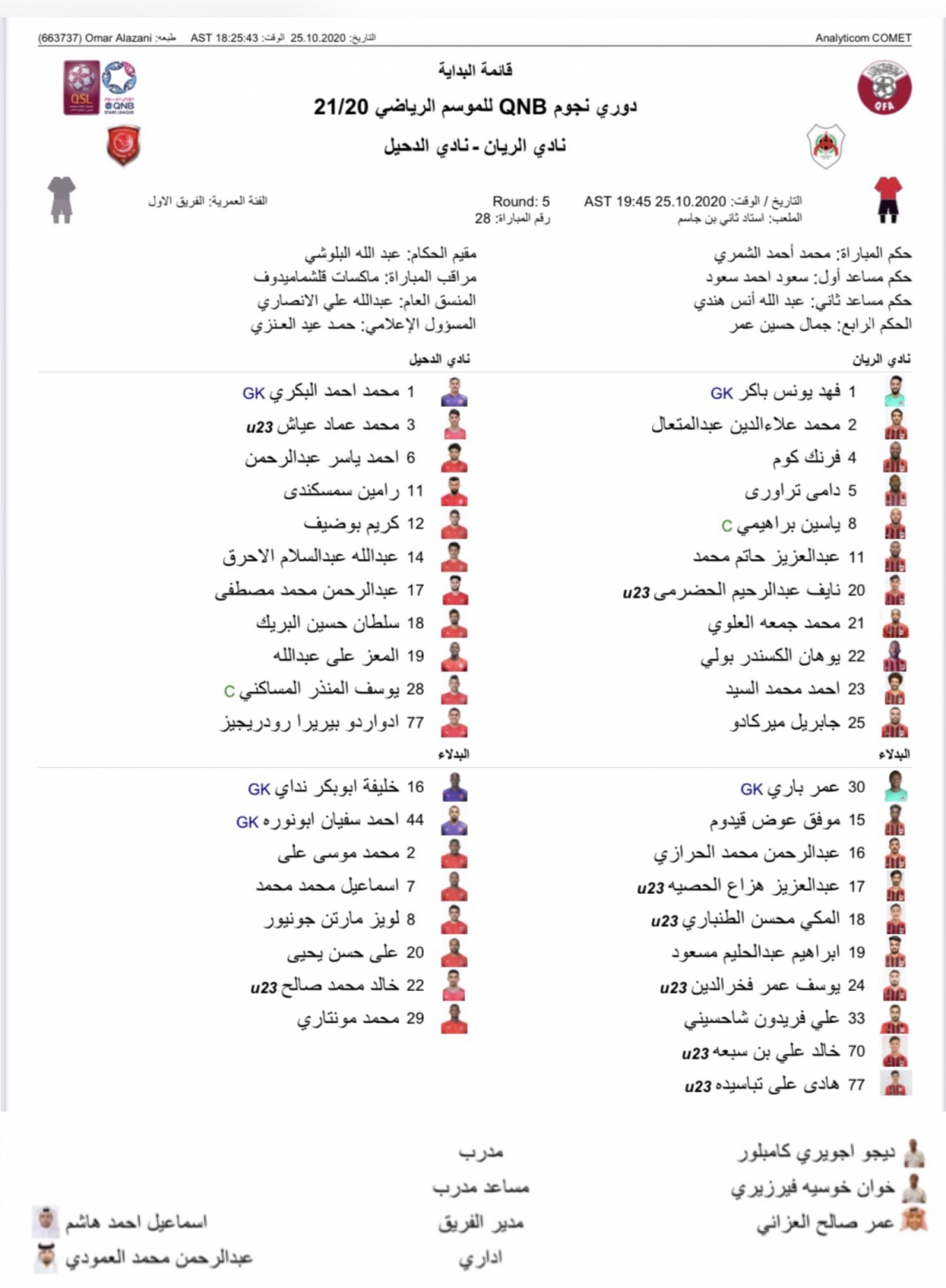 حضور رضاییان در ترکیب الدحیل مقابل الریان/خبری از خلیل زاده نیست 