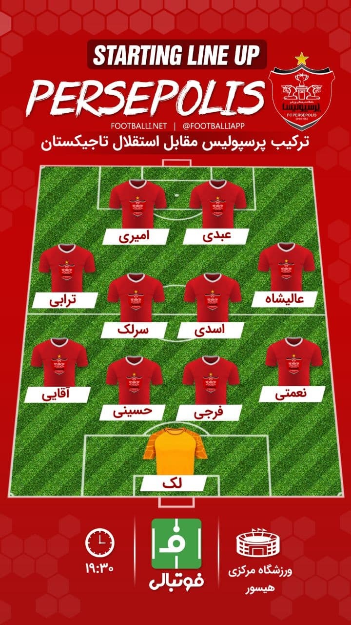 شماتیک ترکیب پرسپولیس مقابل استقلال تاجیکستان