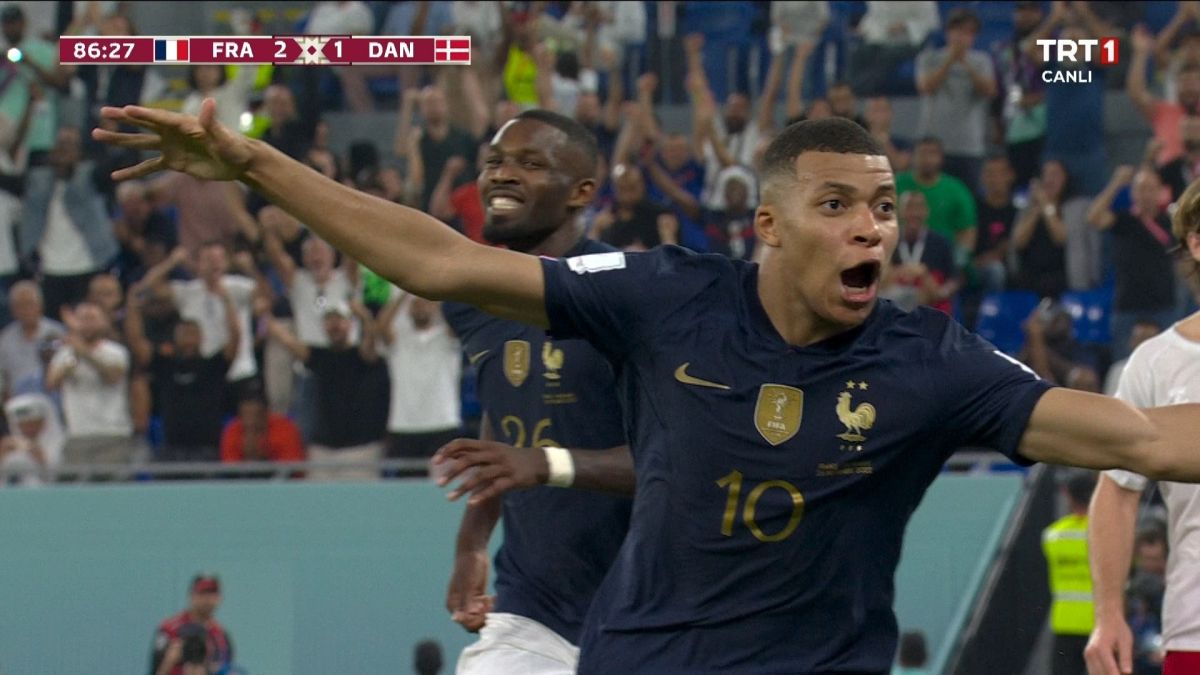 گل دوم فرانسه به دانمارک (دبل کیلیان امباپه)