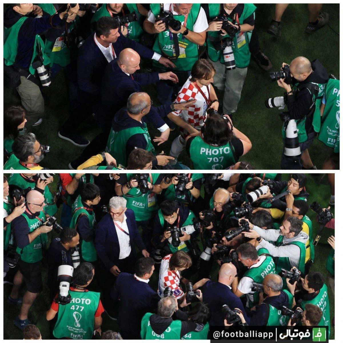 هجوم عکاسان به سمت لوکا مودریچ ستاره تیم ملی کرواسی، پس از برتری کرواسی مقابل مراکش