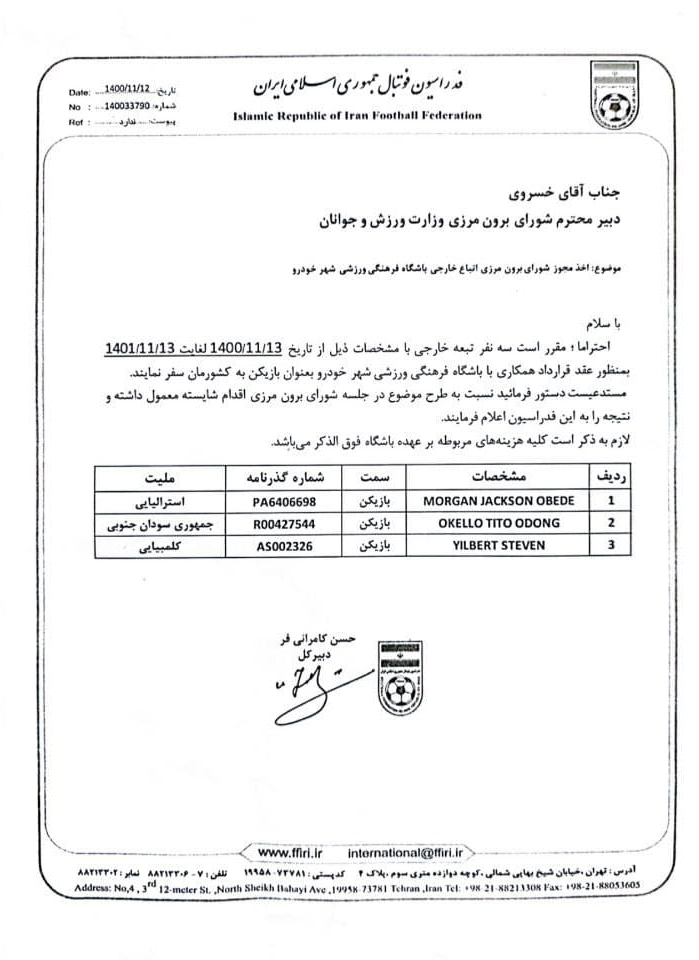 لیست بازیکنان خارجی