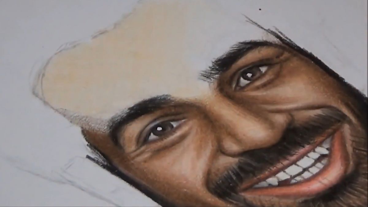 طراحی چهره محمد صلاح با مداد رنگی