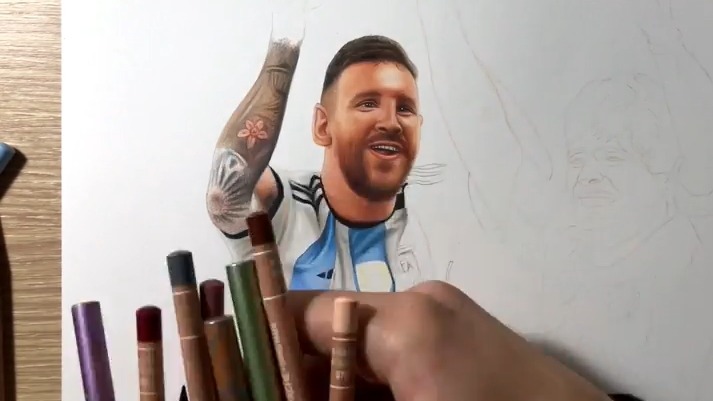 طراحی چهره دیدنی مارادونا و مسی دو مرد افسانه ای فوتبال آرژانتین با مدادرنگی