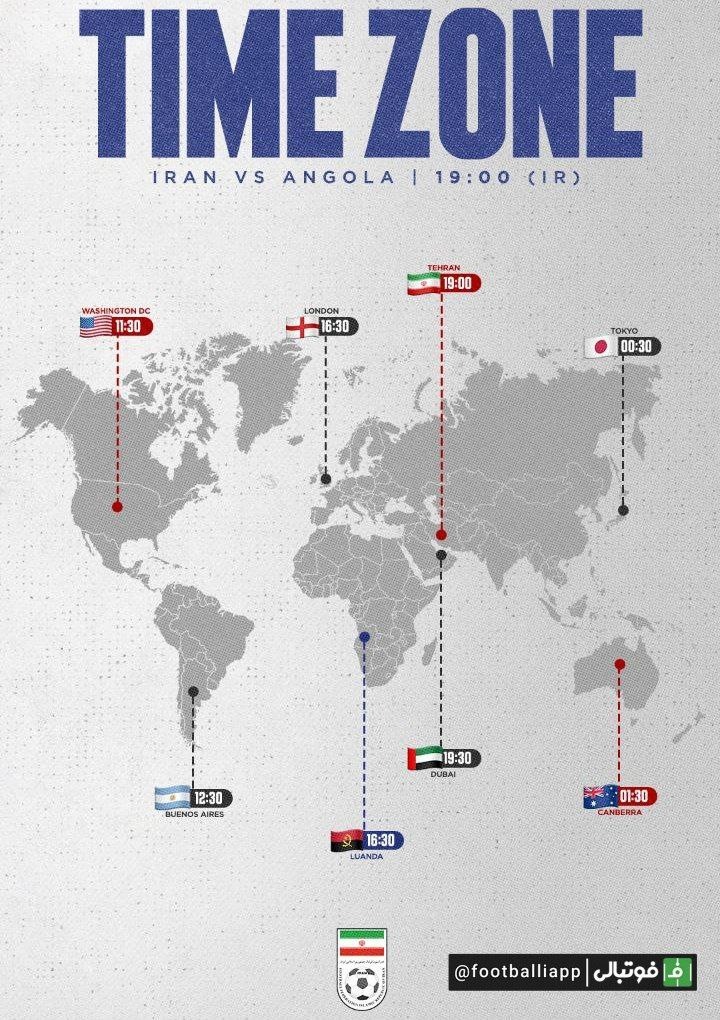 ساعت بازی تیم‌ملی ایران برابر آنگولا در نقاط مختلف جهان