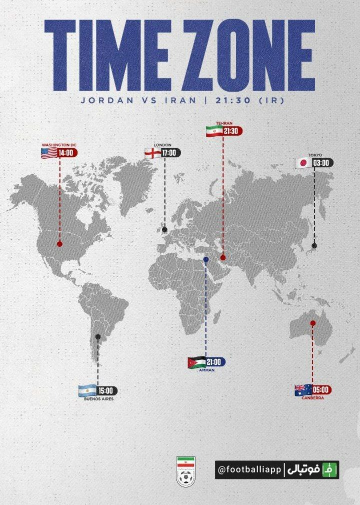 ساعت بازی فردای تیم ملی ایران برابر اردن در نقاط مختلف دنیا