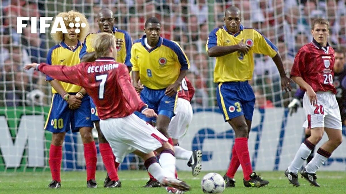 ضربه ایستگاهی زیبای دیوید بکام به کلمبیا در جام جهانی 98