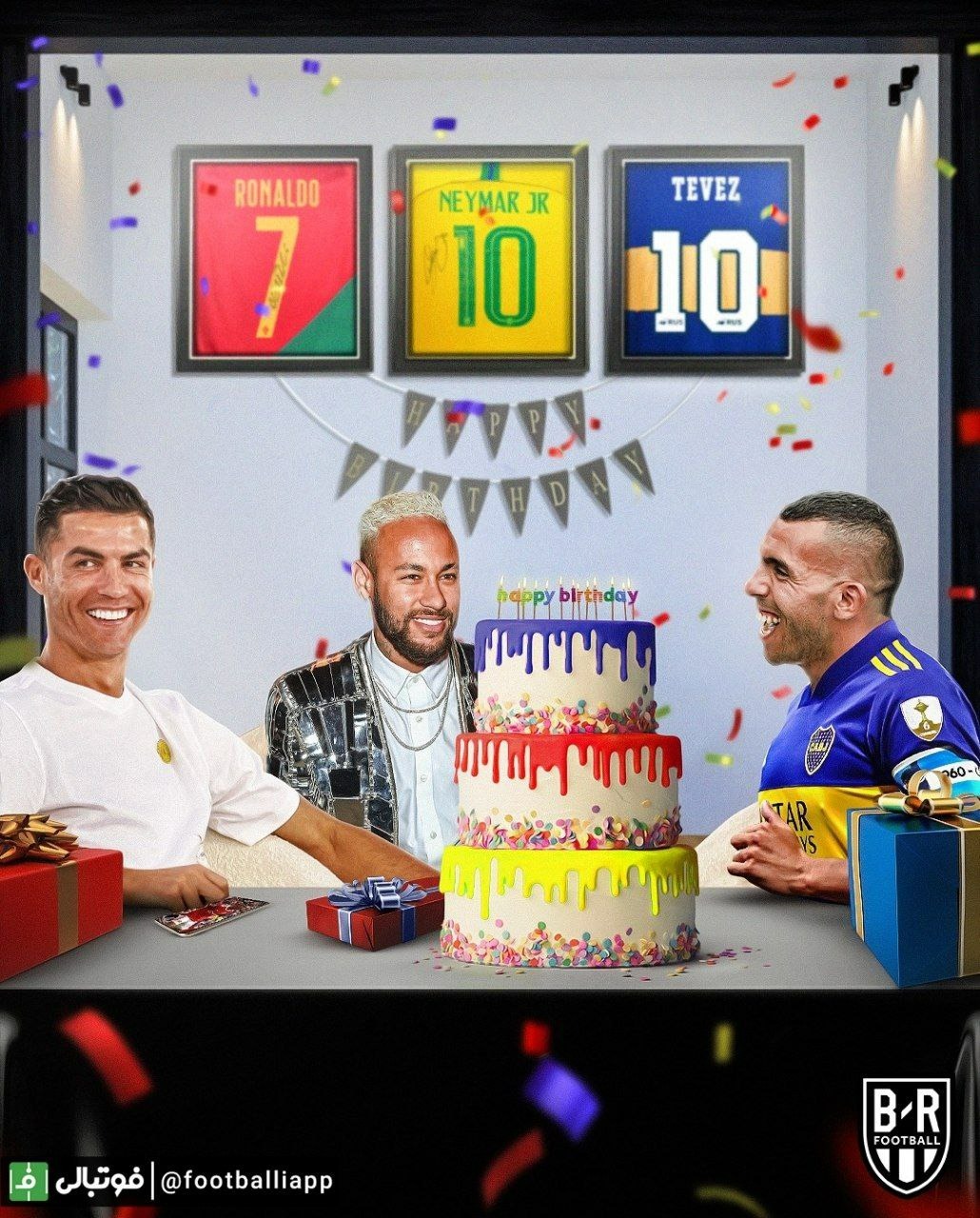 طرح/ تولد سه ستاره دنیای فوتبال/ نیمار ، رونالدو و توز ۳۲ ، ۳۹ و ۴۰ ساله شدند