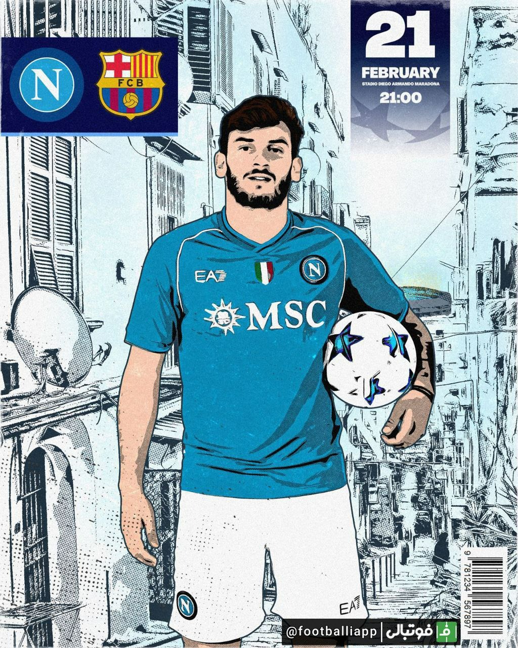 پوستر باشگاه ناپولی برای بازی امشب مقابل بارسلونا