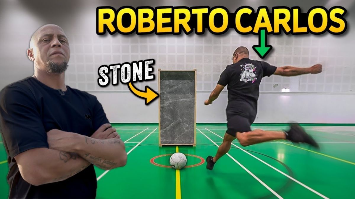 چالش شکستن سنگ با توپ فوتبال توسط روبرتو کارلوس!