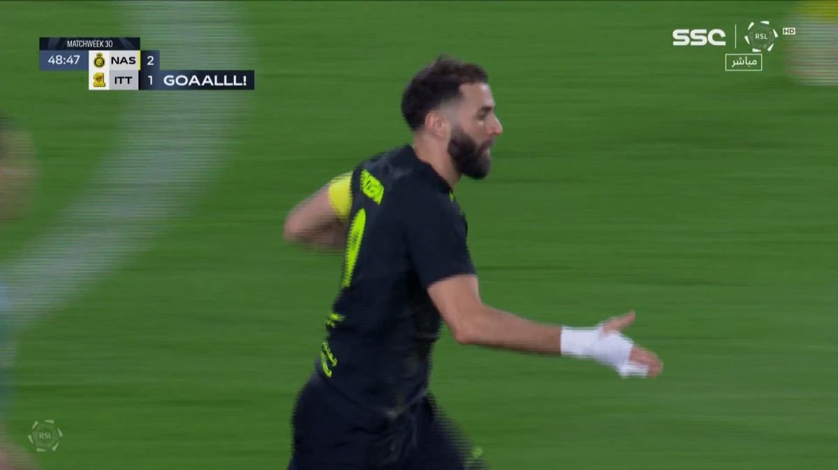 گل اول الاتحاد به النصر (کریم بنزما)